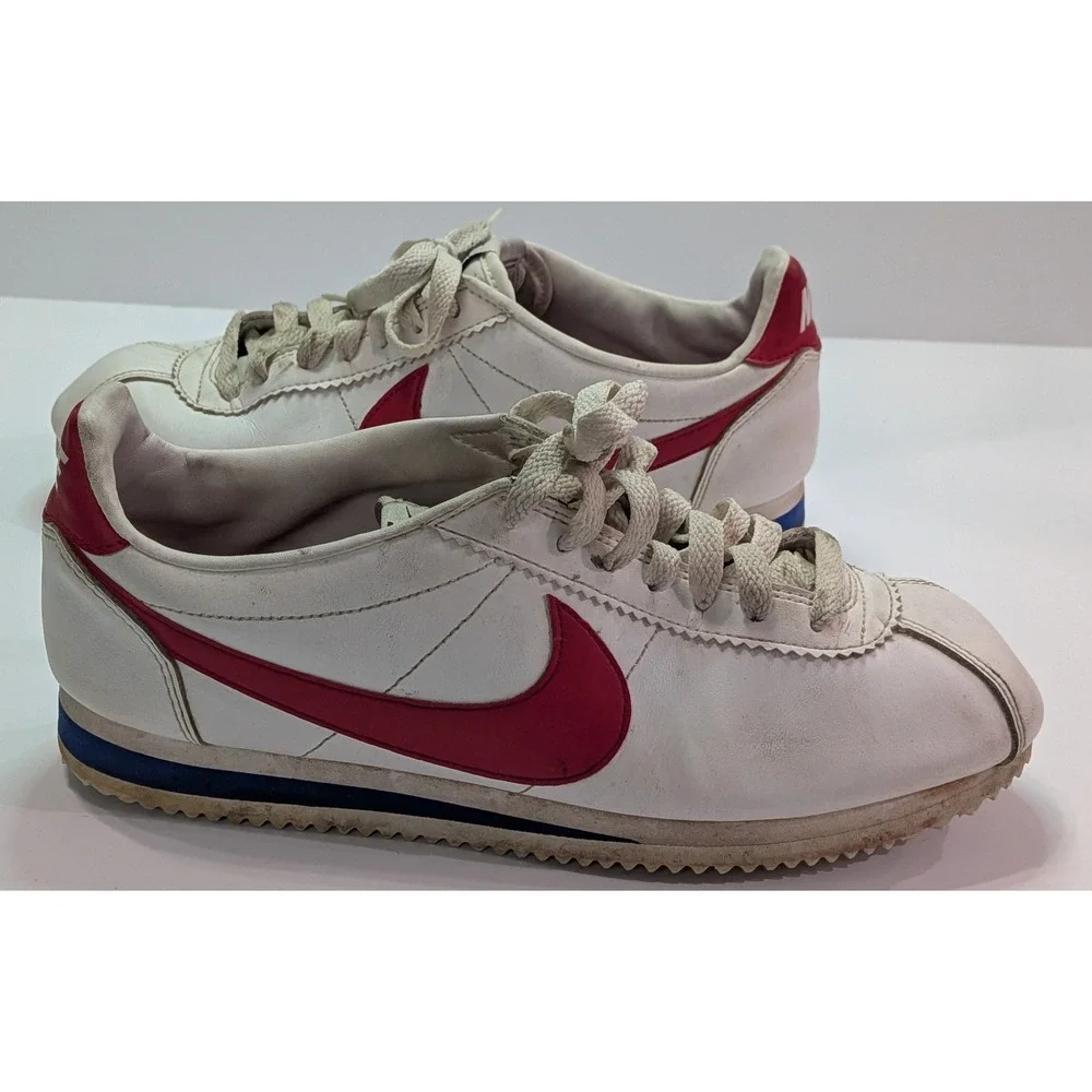 Nike Cortez Basic Sneakers Womens 8.5 White Red Blue 807471-103 Leather Low Top